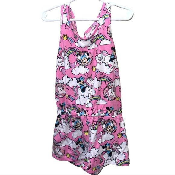 4/$25 - Disney Minnie Mouse Pink Romper with Rainbows & Unicorns - Picture 1 of 4